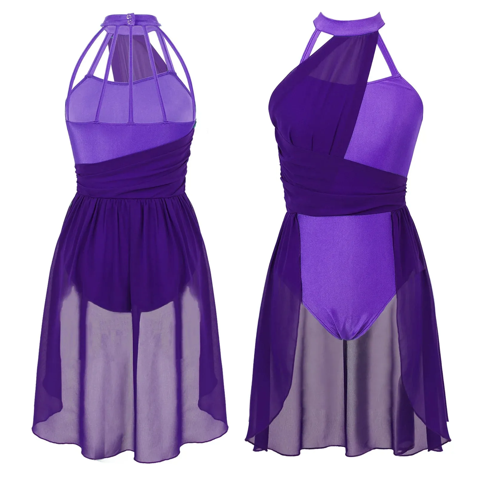 Womens Sleeveless Ballet Lyrical Dance Dress: Chiffon Hollow Contemporary Leotard