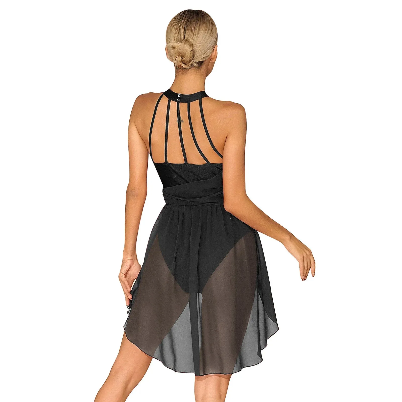 Womens Sleeveless Ballet Lyrical Dance Dress: Chiffon Hollow Contemporary Leotard