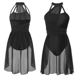 Womens Sleeveless Ballet Lyrical Dance Dress: Chiffon Hollow Contemporary Leotard