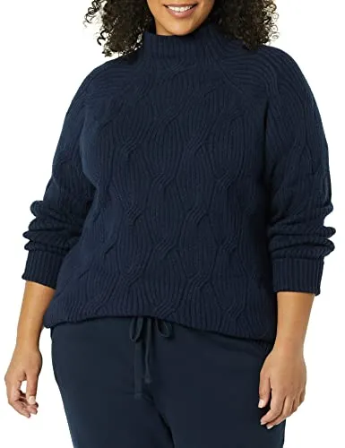 Women's Soft Touch Funnel Neck Cable Sweater, Grey Heather, Medium