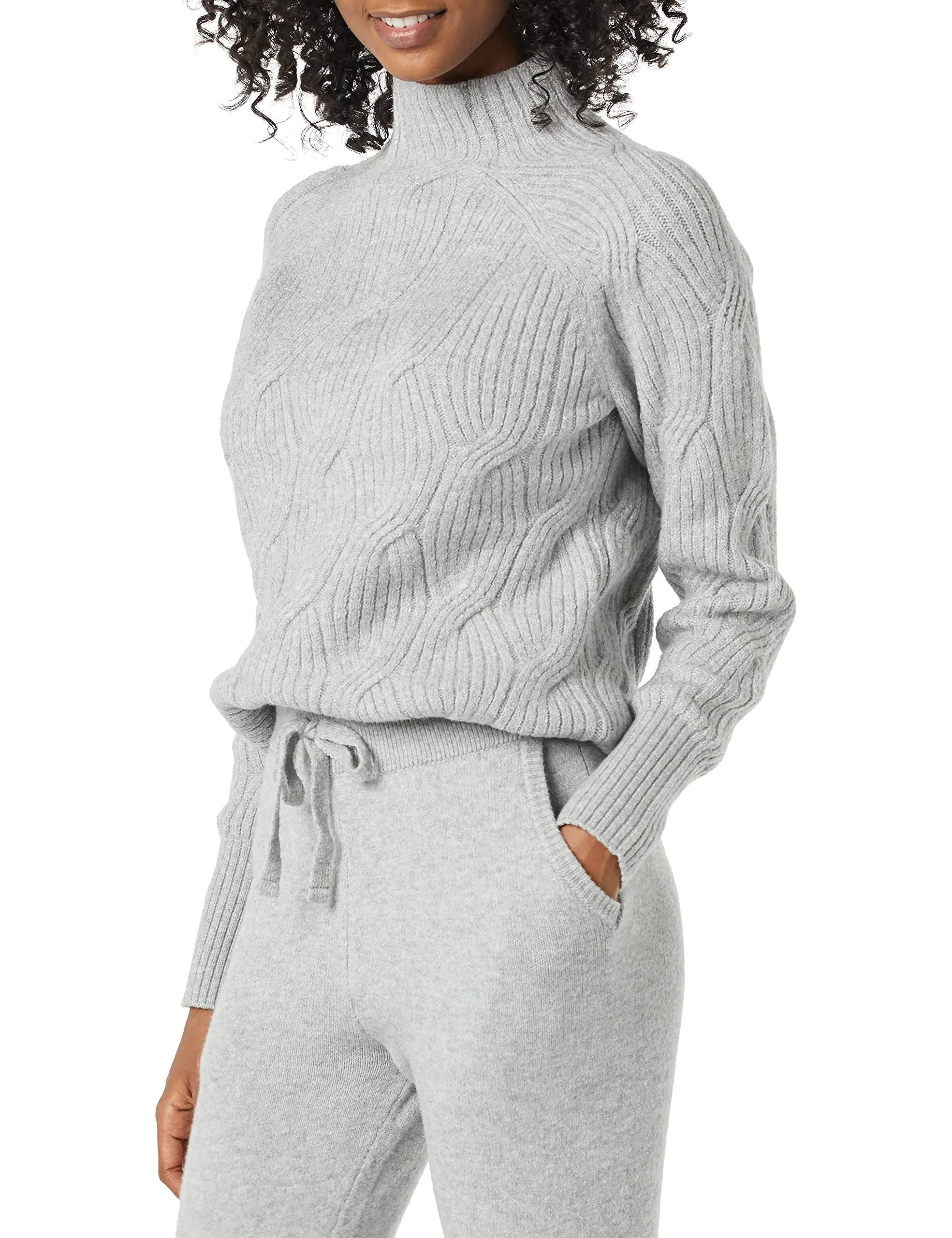 Women's Soft Touch Funnel Neck Cable Sweater, Grey Heather, Medium