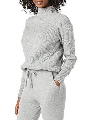 Women's Soft Touch Funnel Neck Cable Sweater, Grey Heather, Medium