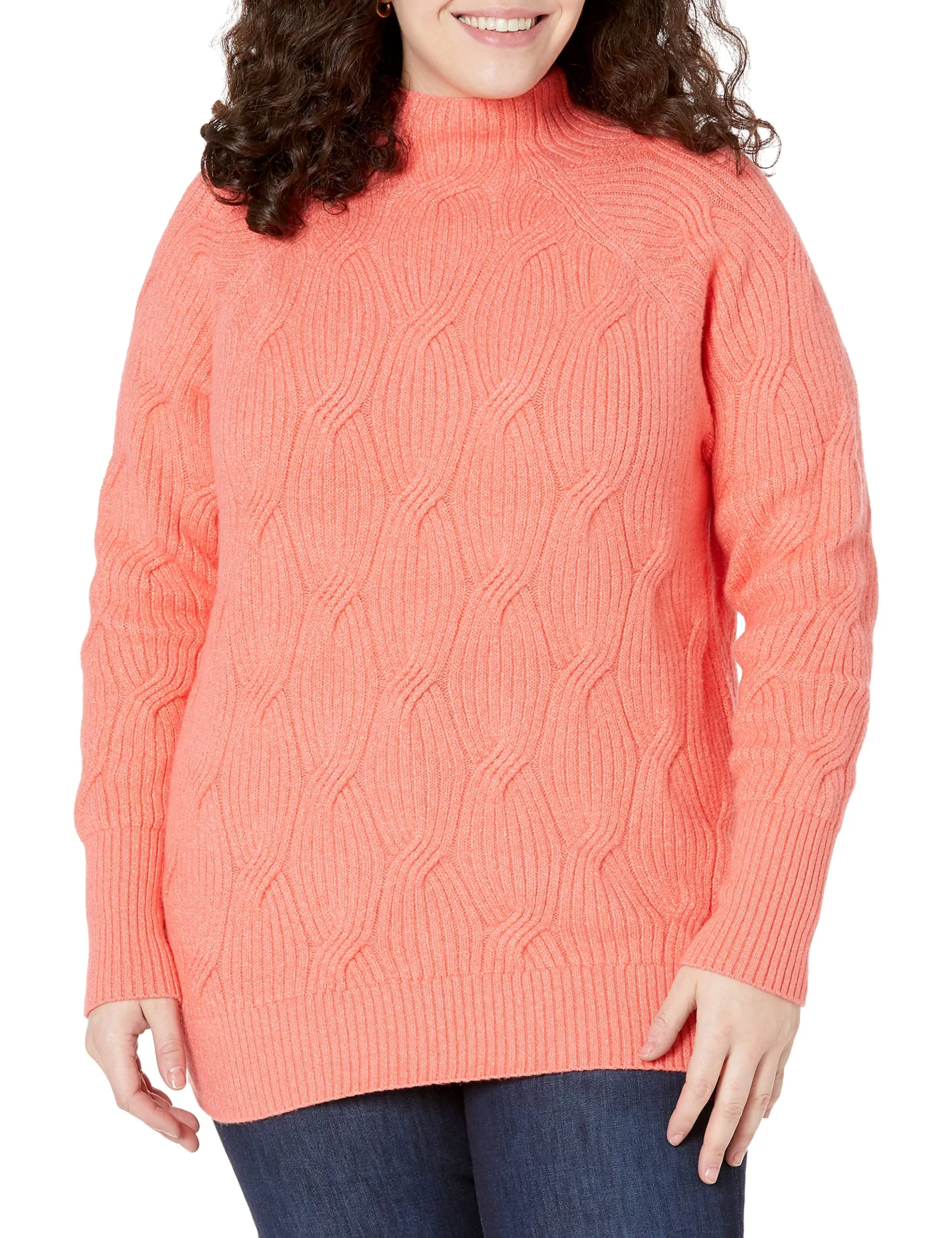 Women's Soft Touch Funnel Neck Cable Sweater, Grey Heather, Medium