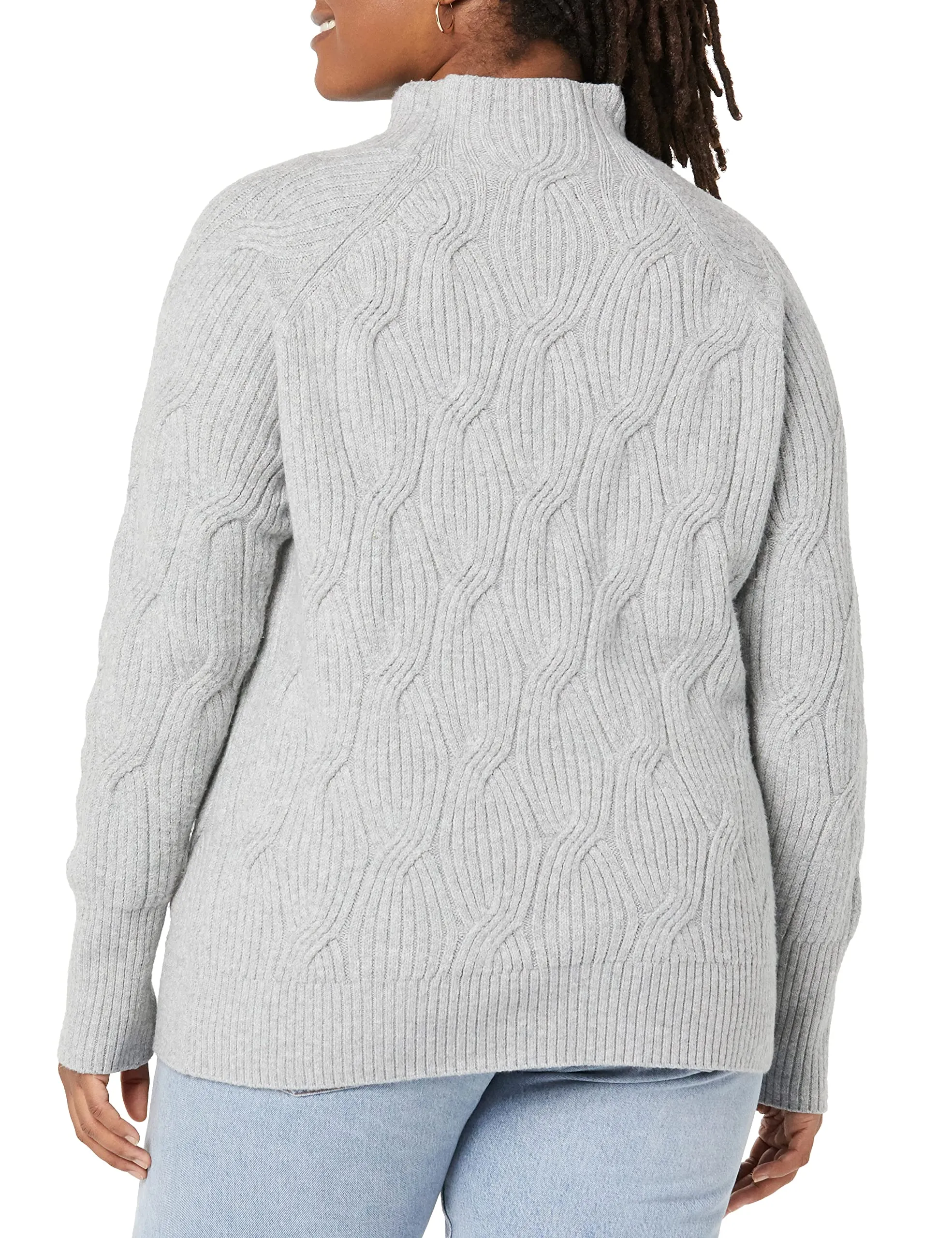 Women's Soft Touch Funnel Neck Cable Sweater, Grey Heather, Medium