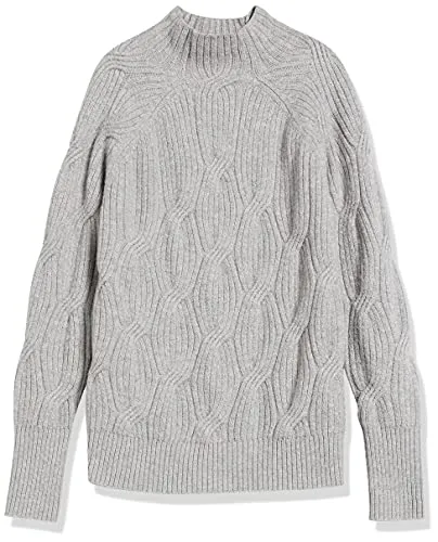 Women's Soft Touch Funnel Neck Cable Sweater, Grey Heather, Medium