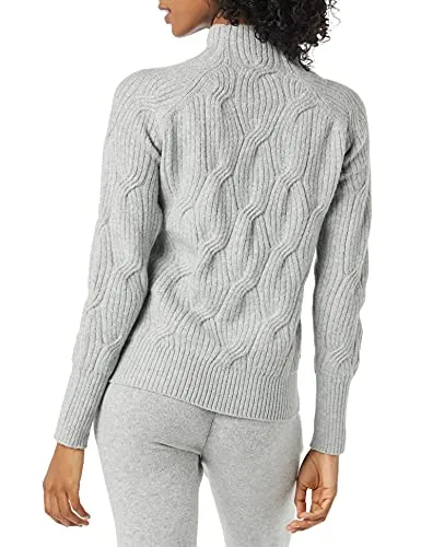 Women's Soft Touch Funnel Neck Cable Sweater, Grey Heather, Medium