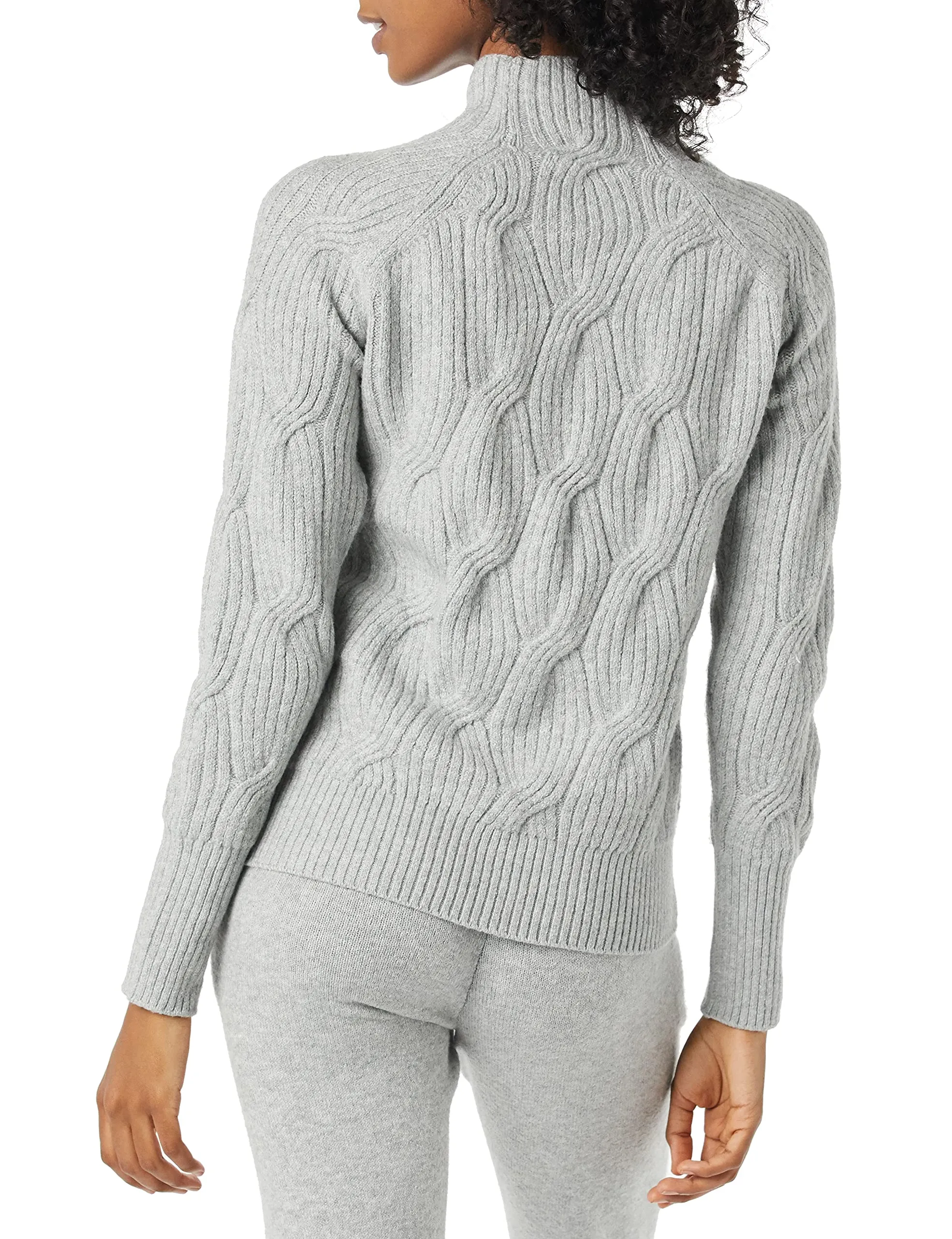Women's Soft Touch Funnel Neck Cable Sweater, Grey Heather, Medium