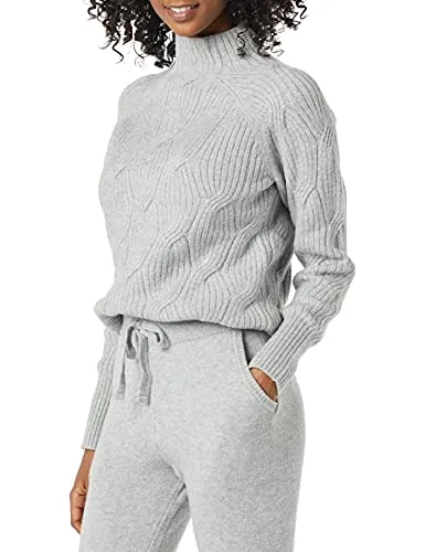 Women's Soft Touch Funnel Neck Cable Sweater, Grey Heather, Medium