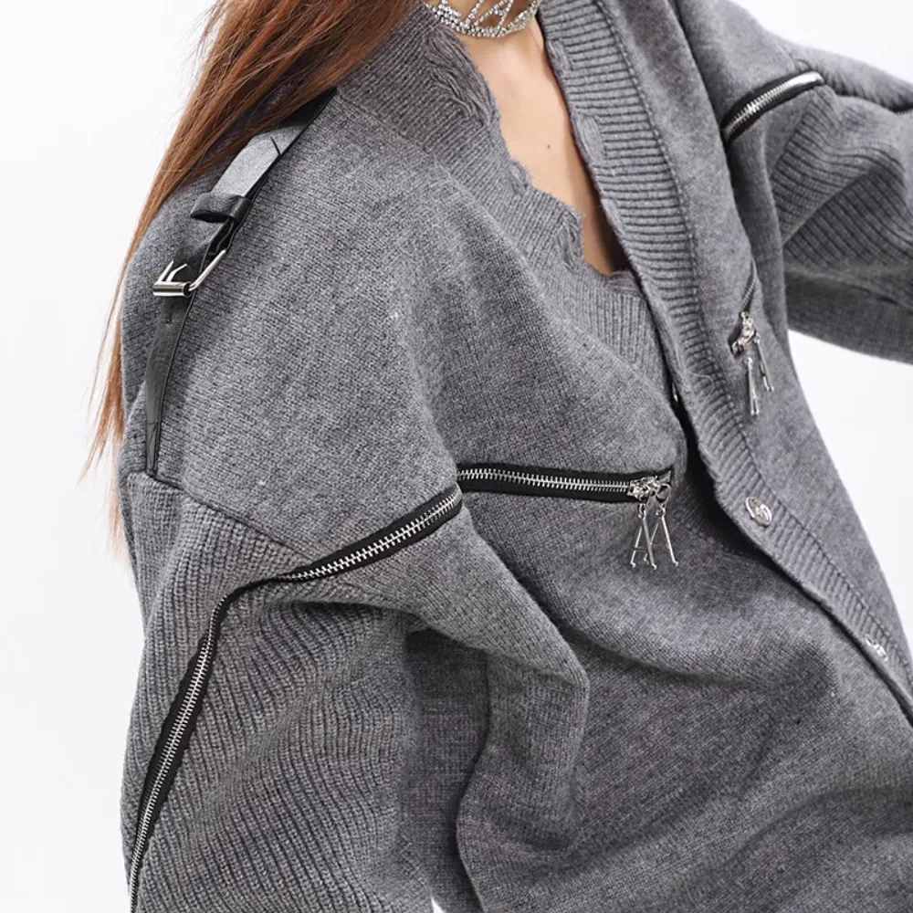Women's Solid Color Deconstructed Knit Cardigan