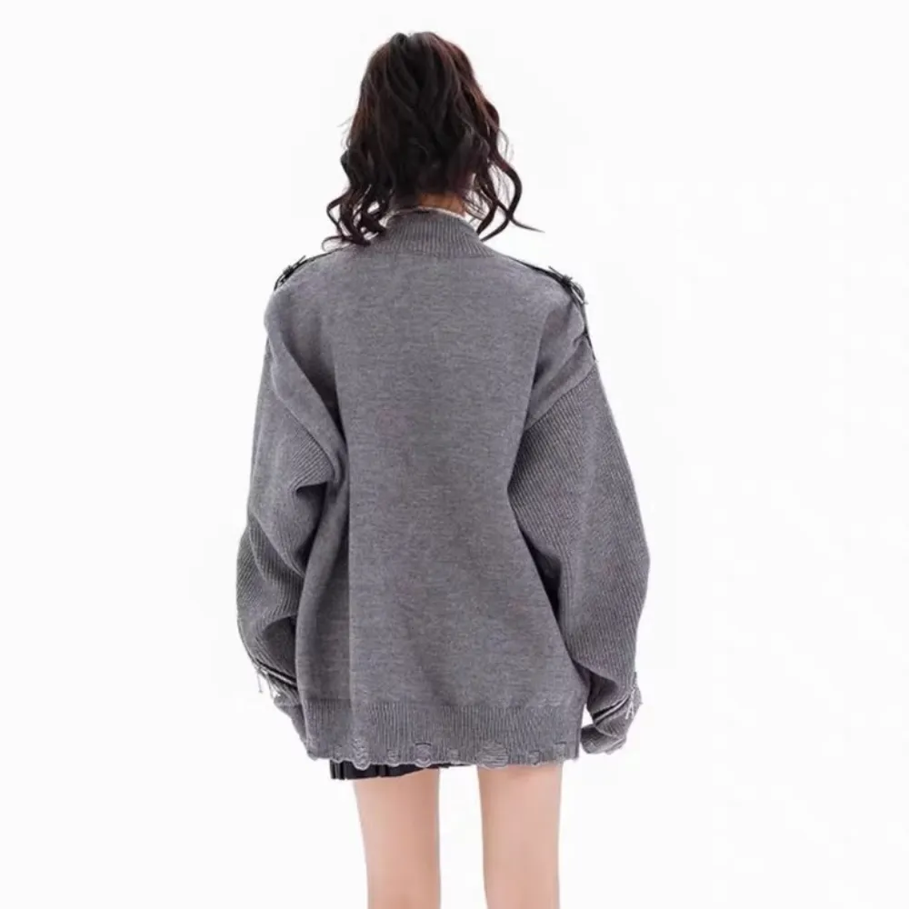 Women's Solid Color Deconstructed Knit Cardigan