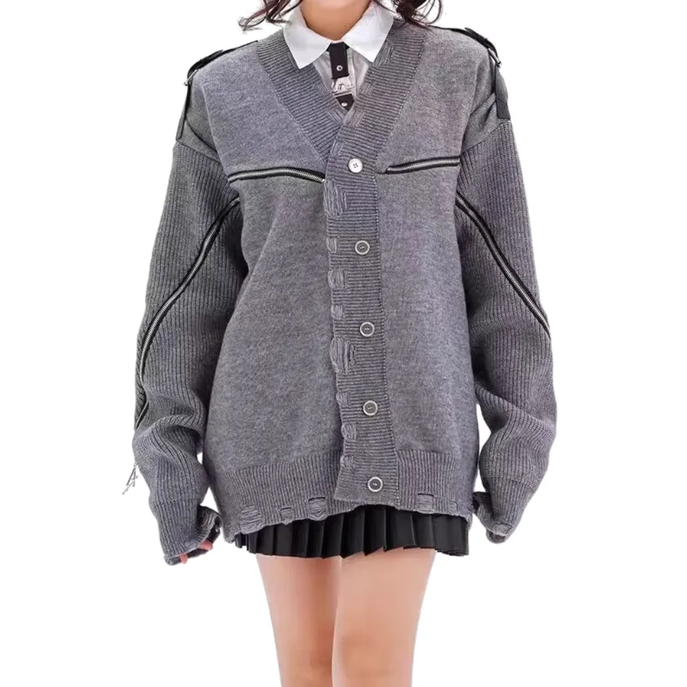 Women's Solid Color Deconstructed Knit Cardigan