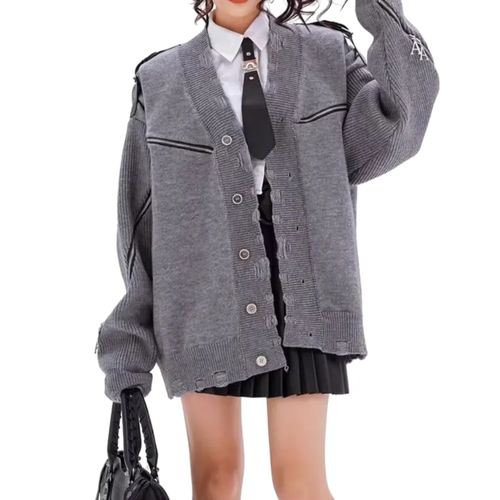 Women's Solid Color Deconstructed Knit Cardigan