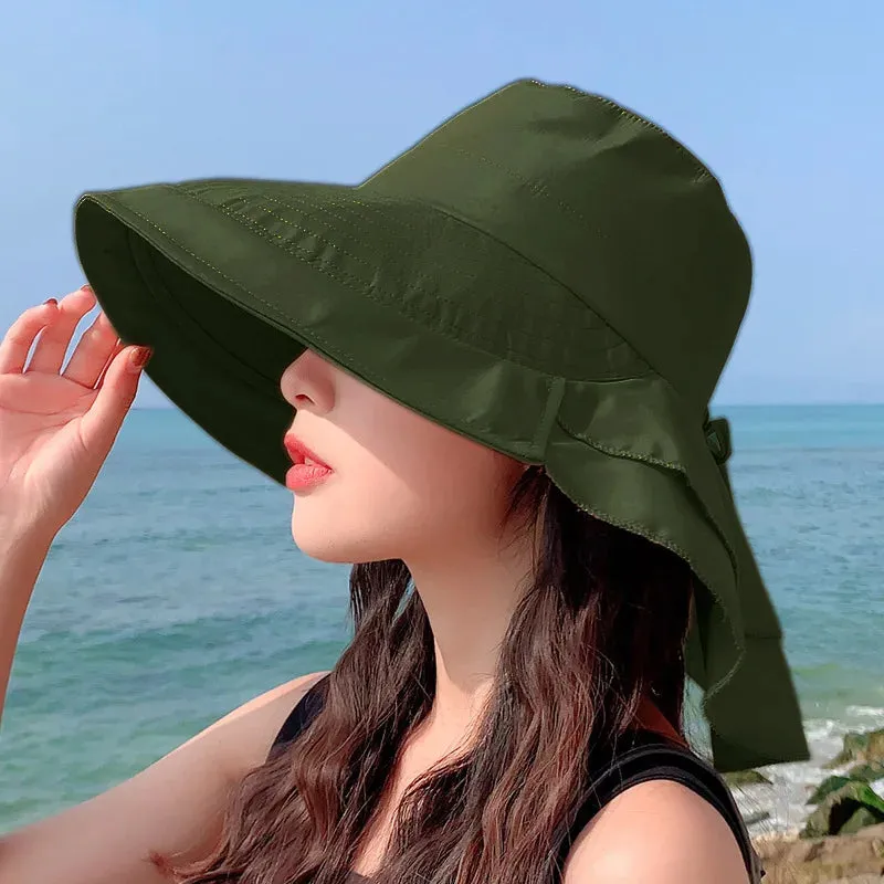Women's Summer Hat with Wide Brim and Foldable Ponytail