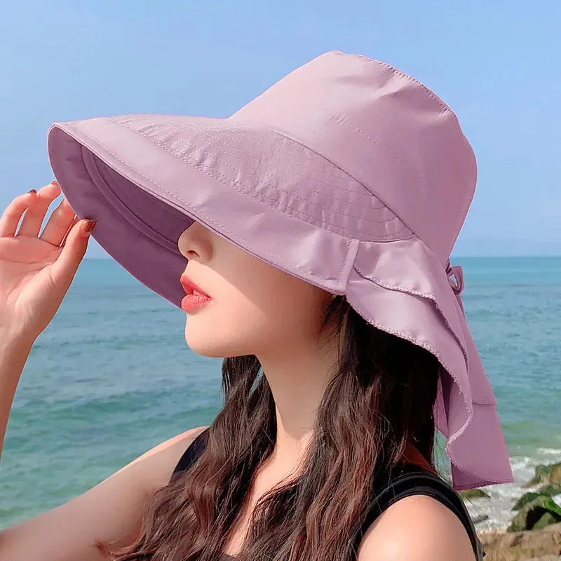 Women's Summer Hat with Wide Brim and Foldable Ponytail