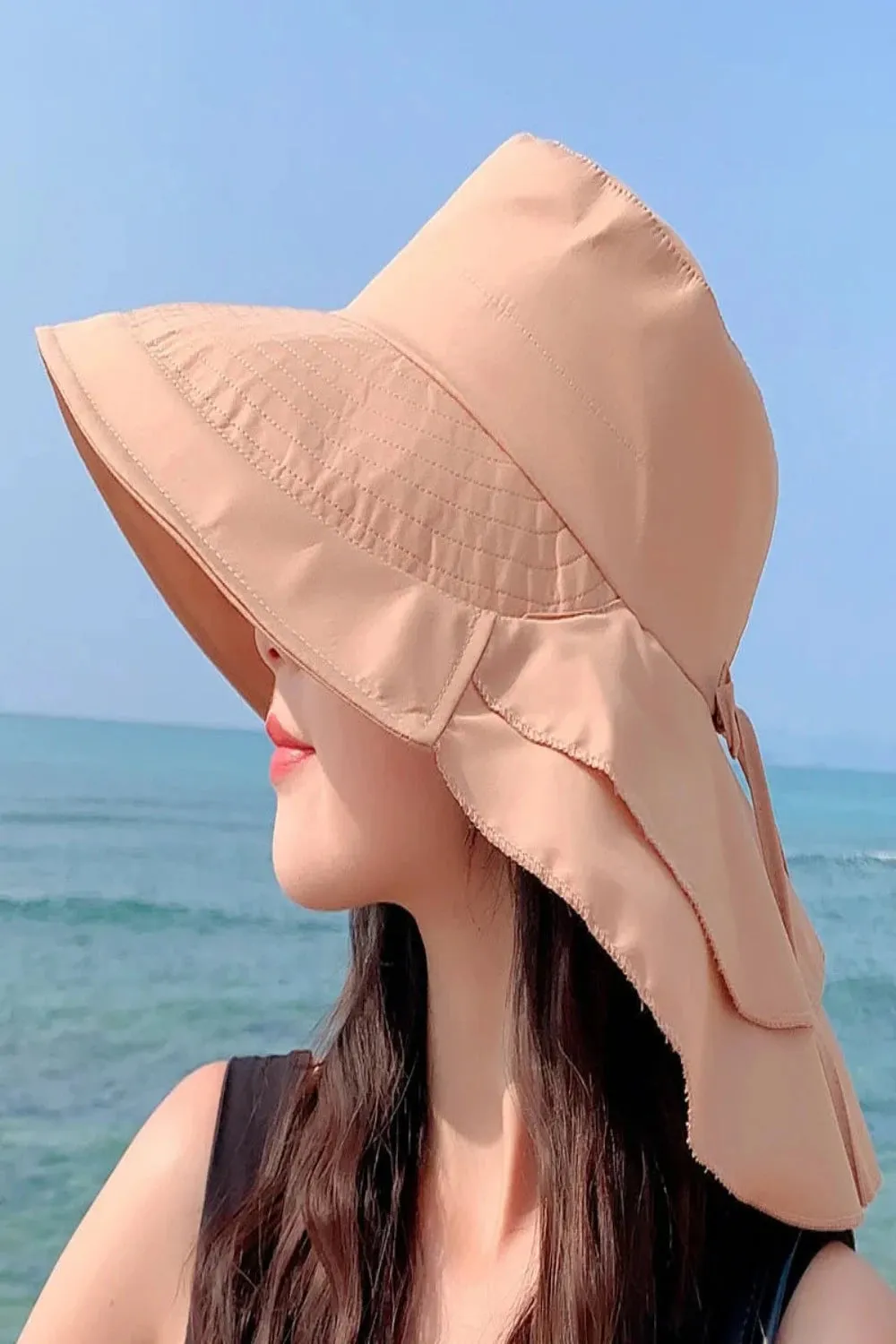 Women's Summer Hat with Wide Brim and Foldable Ponytail