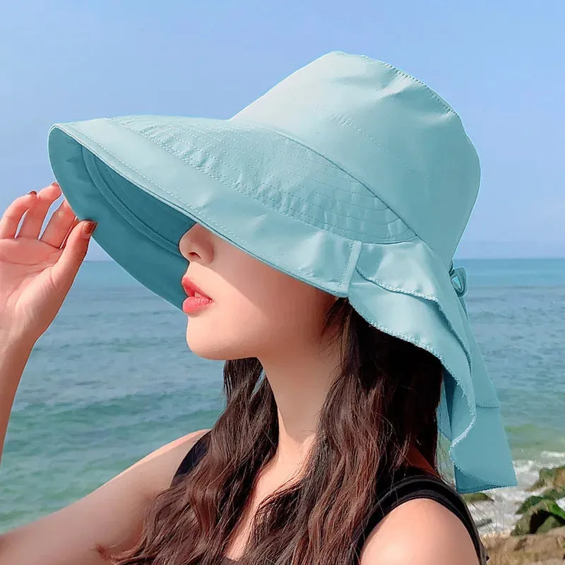 Women's Summer Hat with Wide Brim and Foldable Ponytail