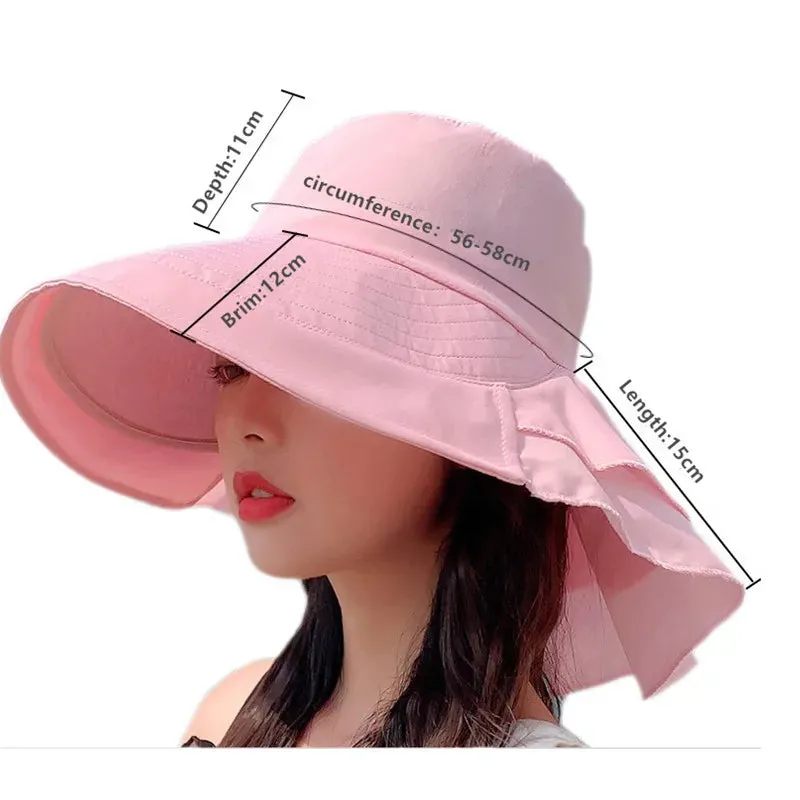 Women's Summer Hat with Wide Brim and Foldable Ponytail
