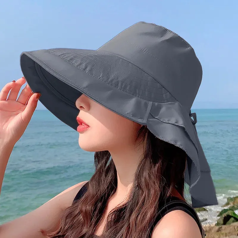 Women's Summer Hat with Wide Brim and Foldable Ponytail