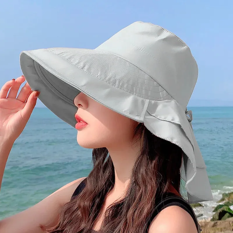 Women's Summer Hat with Wide Brim and Foldable Ponytail