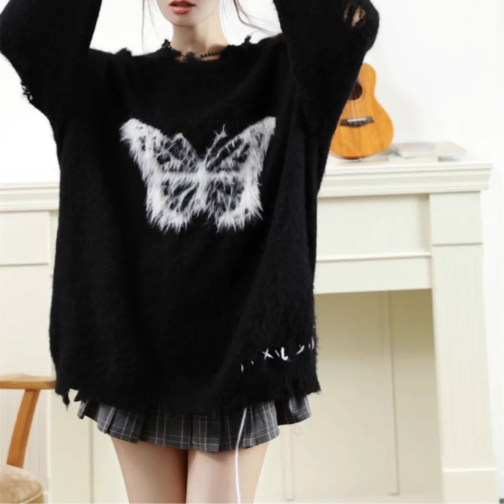 Women's Urban White Butterfly Sweater