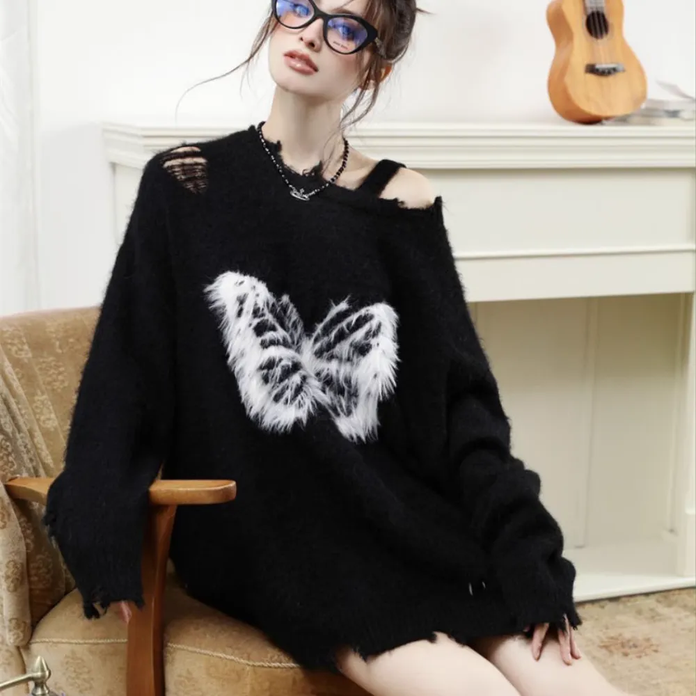 Women's Urban White Butterfly Sweater