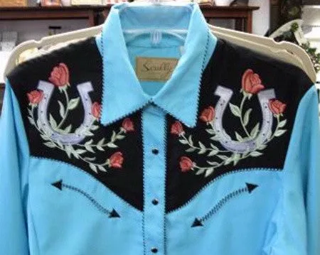 Women's Vintage Western Shirt Collection: Scully Lucky Horseshoes and Roses
