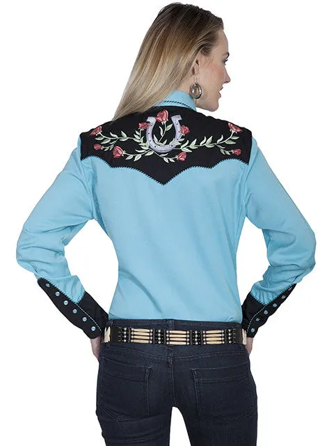 Women's Vintage Western Shirt Collection: Scully Lucky Horseshoes and Roses