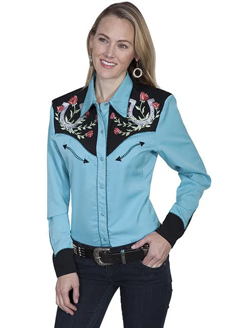 Women's Vintage Western Shirt Collection: Scully Lucky Horseshoes and Roses