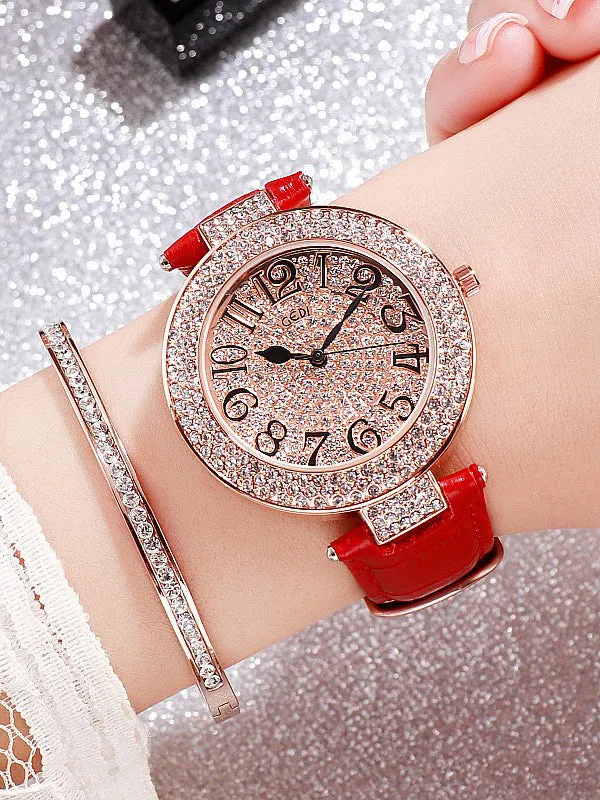 Women's Watch Full Drill Diamond large dial Leather Strap elegant watch