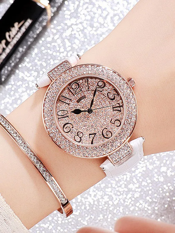 Women's Watch Full Drill Diamond large dial Leather Strap elegant watch