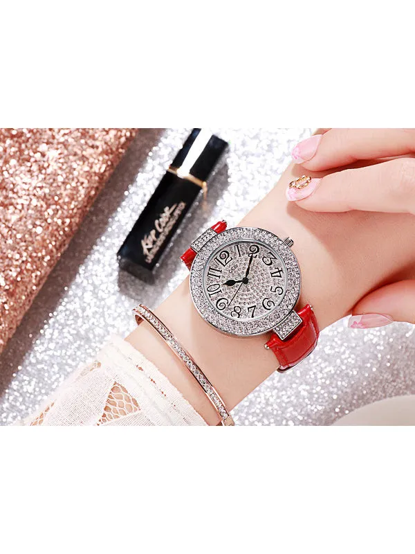 Women's Watch Full Drill Diamond large dial Leather Strap elegant watch