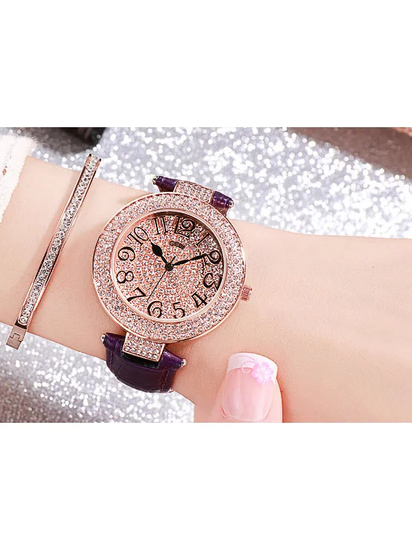 Women's Watch Full Drill Diamond large dial Leather Strap elegant watch