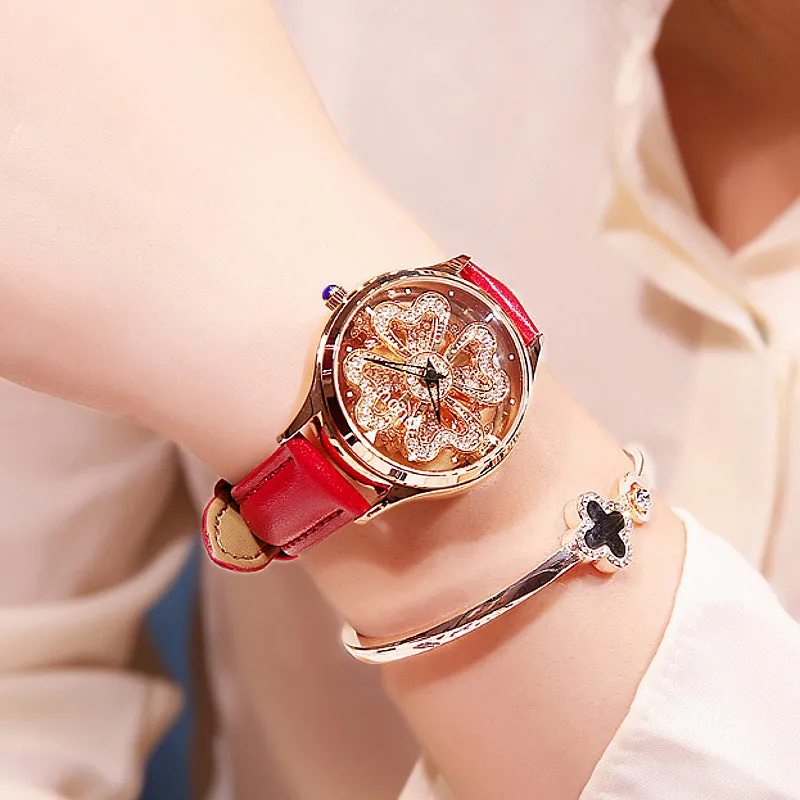 Women's Watch Love-shaped Hollow dial leather strap elegant watch