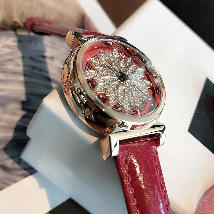 Women's Watch Petal Pattern Chassis leather strap elegant watch