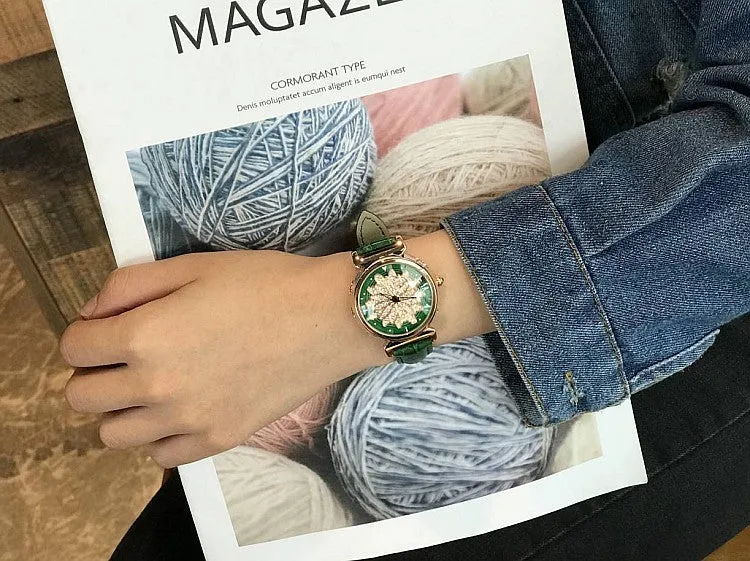 Women's Watch Petal Pattern Chassis leather strap elegant watch