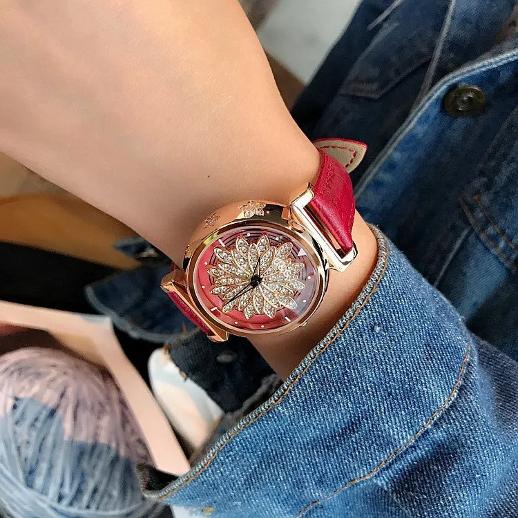 Women's Watch Petal Pattern Chassis leather strap elegant watch