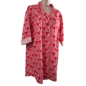 World Market Red White Floral Flannel S/M Button Up Nightshirt EUC Front Pocket