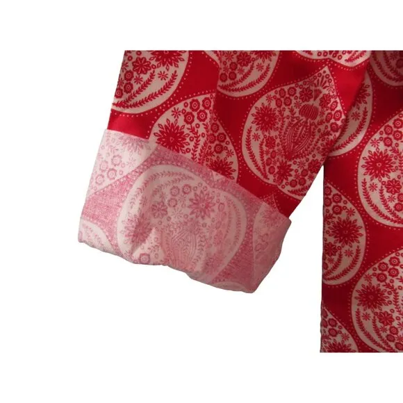 World Market Red White Floral Flannel S/M Button Up Nightshirt EUC Front Pocket