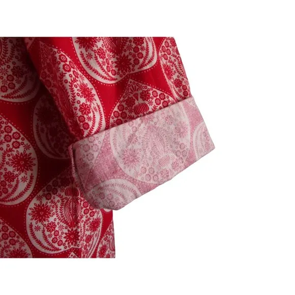 World Market Red White Floral Flannel S/M Button Up Nightshirt EUC Front Pocket