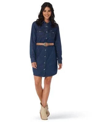 Wrangler Women's Retro Long Sleeve Western Denim Shirt Dress