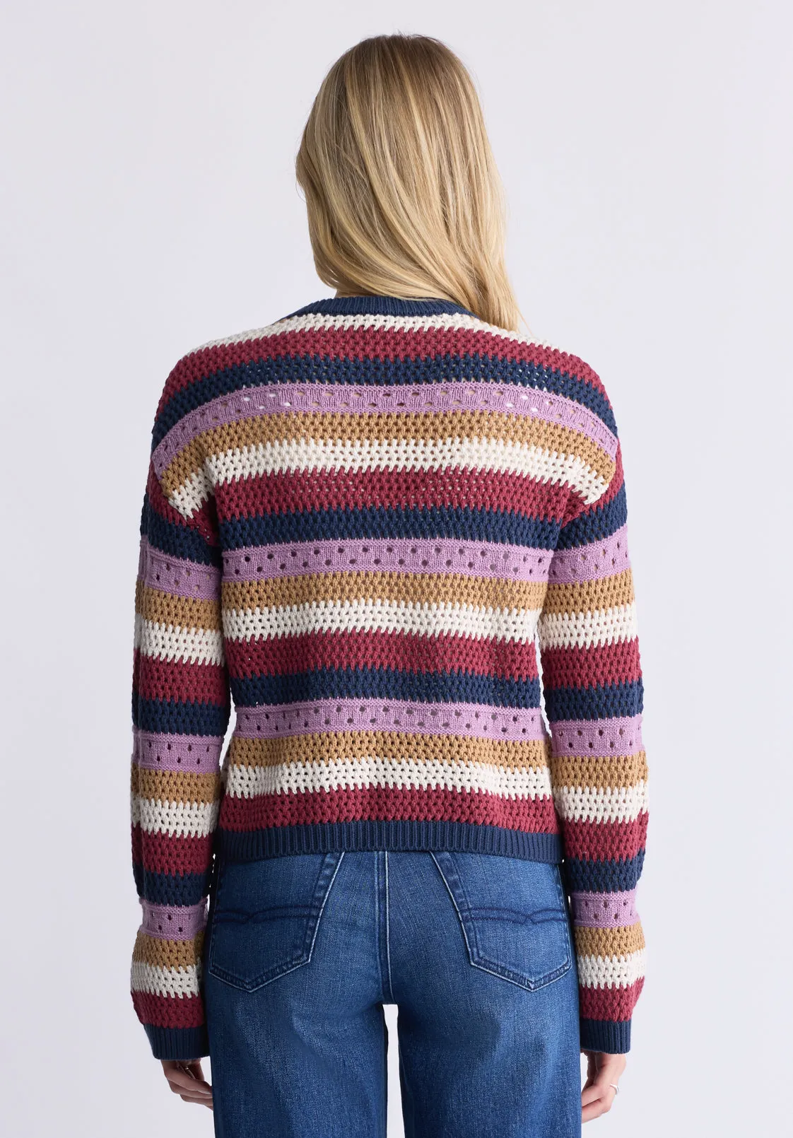 Wrenlee Women's Striped Openwork Knit Sweater, Beaujolais - SW0074F