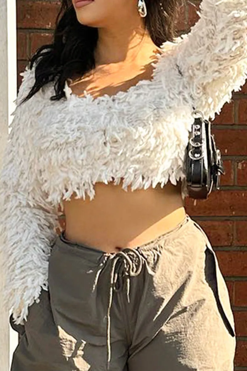 WS3322 Furry Knitted Crop Top