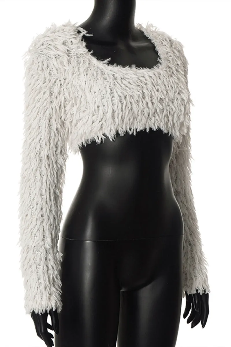 WS3322 Furry Knitted Crop Top