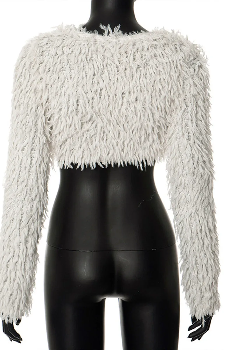 WS3322 Furry Knitted Crop Top