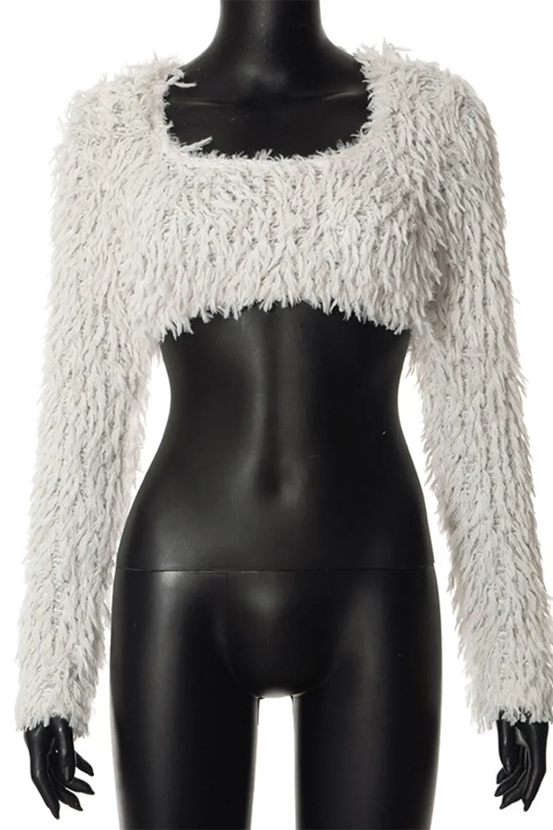 WS3322 Furry Knitted Crop Top