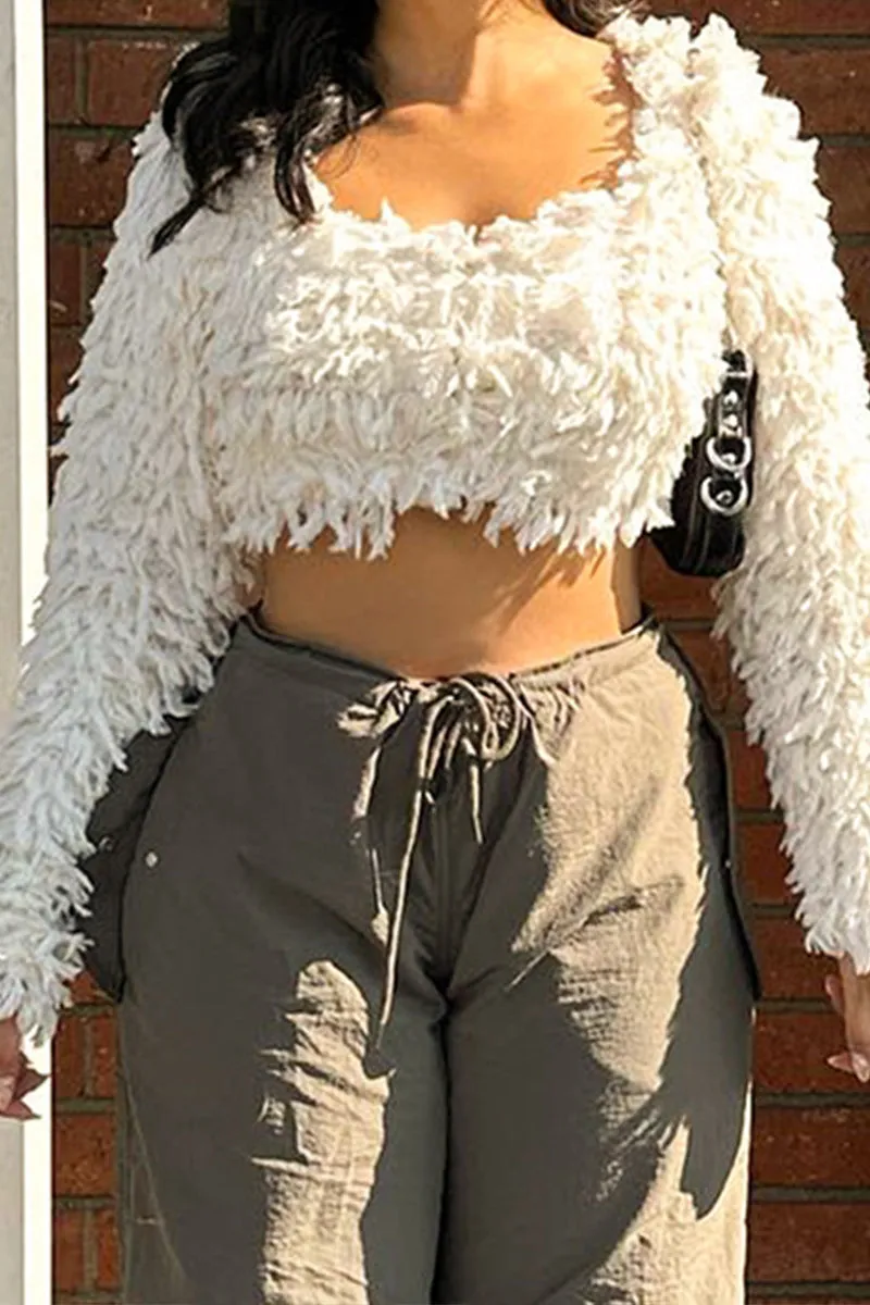 WS3322 Furry Knitted Crop Top