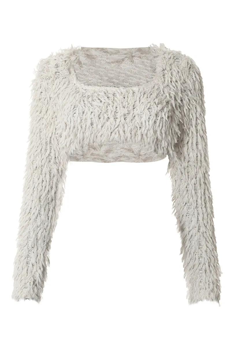 WS3322 Furry Knitted Crop Top