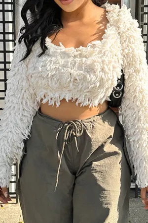 WS3322 Furry Knitted Crop Top