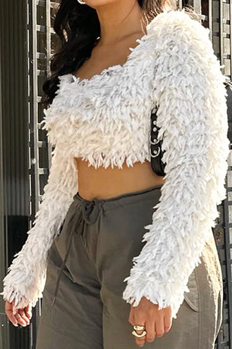 WS3322 Furry Knitted Crop Top