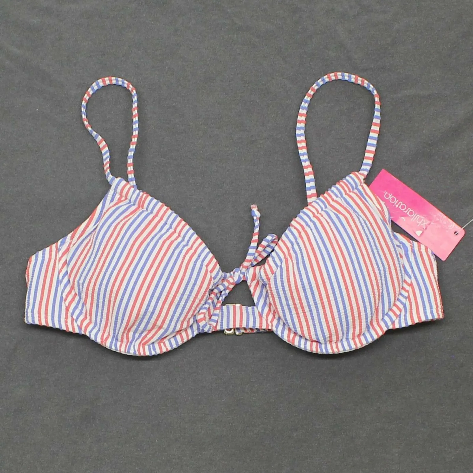 Xhilaration Women's Textured Striped Shirred Underwire Bikini Top